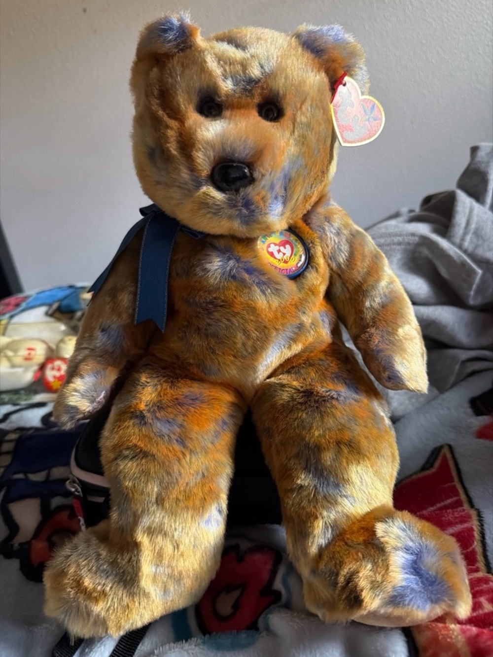 TY Beanie Baby Plush Bear in Blue and Brown